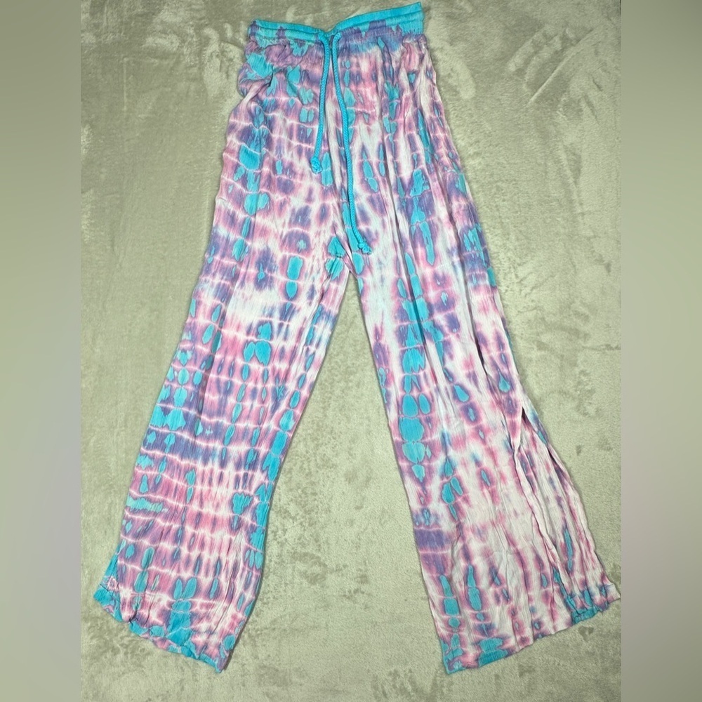 Nwt Tiare Hawaii Heatwave Leo White Turquoise Tie Dye Tropical Pants One Size